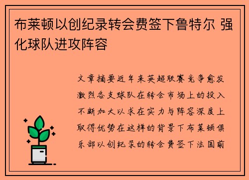 布莱顿以创纪录转会费签下鲁特尔 强化球队进攻阵容